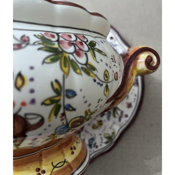 Vtg Holu Ceramic Pottery Portugal Large Tureen Underplate & Ladle Hand Painted - Picture 16 of 16